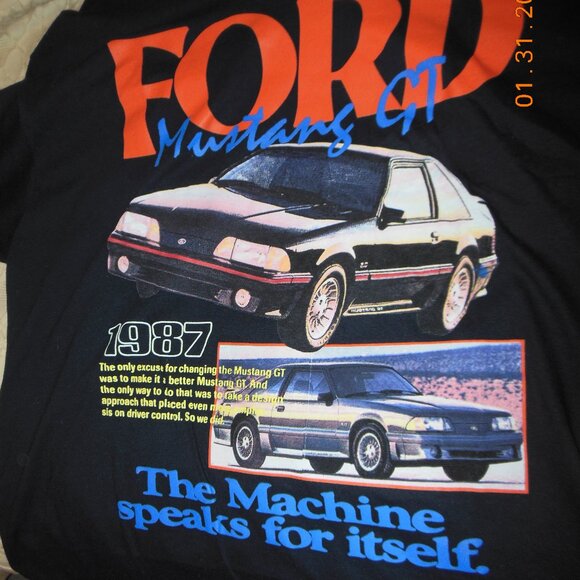 1987 Ford Mustang GT Foxbody Black T SHIRT Men's Size XL Extra Large - Picture 2 of 4